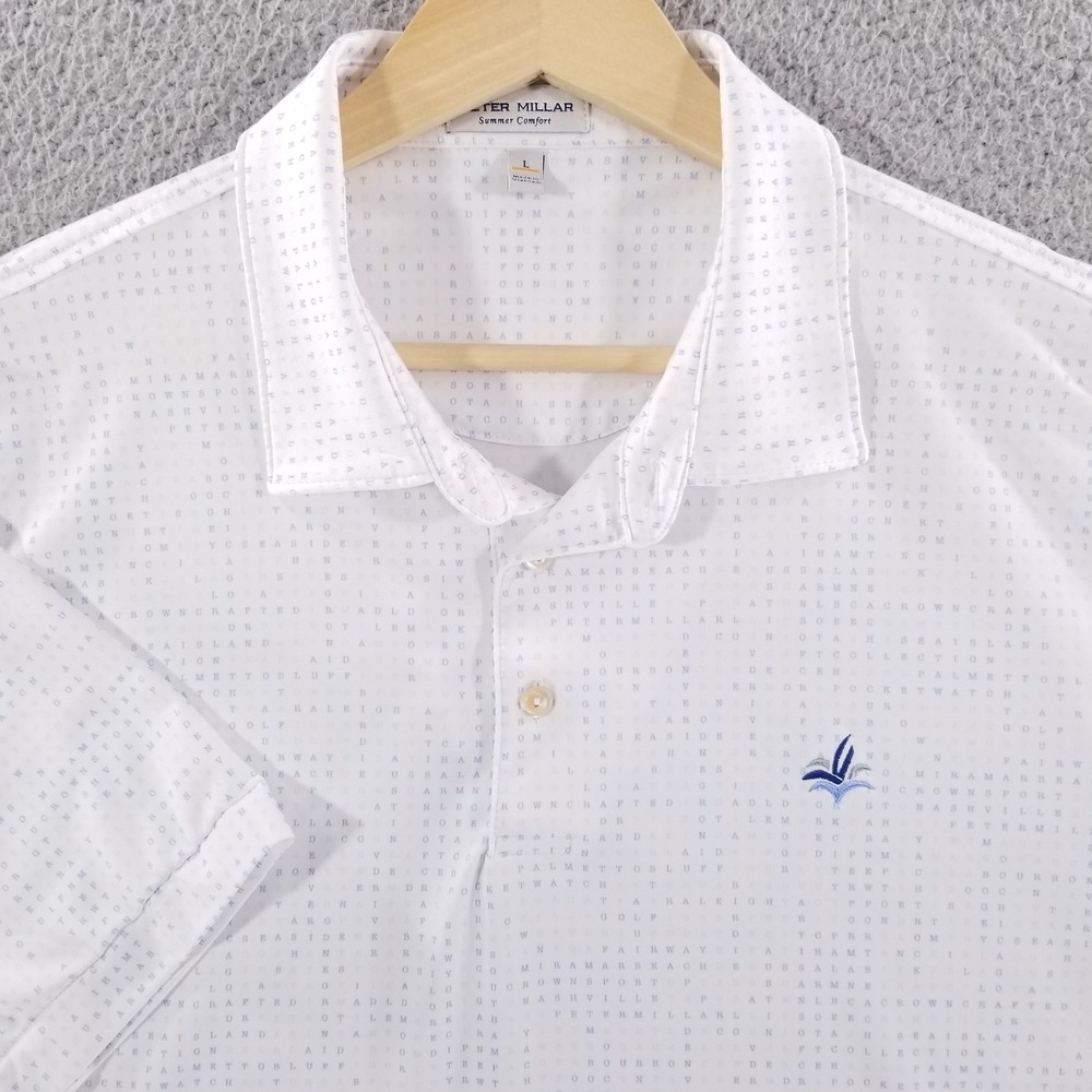 Peter Millar Polo Shirt *FLAW* Large Summer Comfort Wordsearch Performance Golf